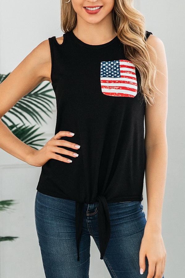 Flag Pattern Print Pocket Short Sleeve T-shirt