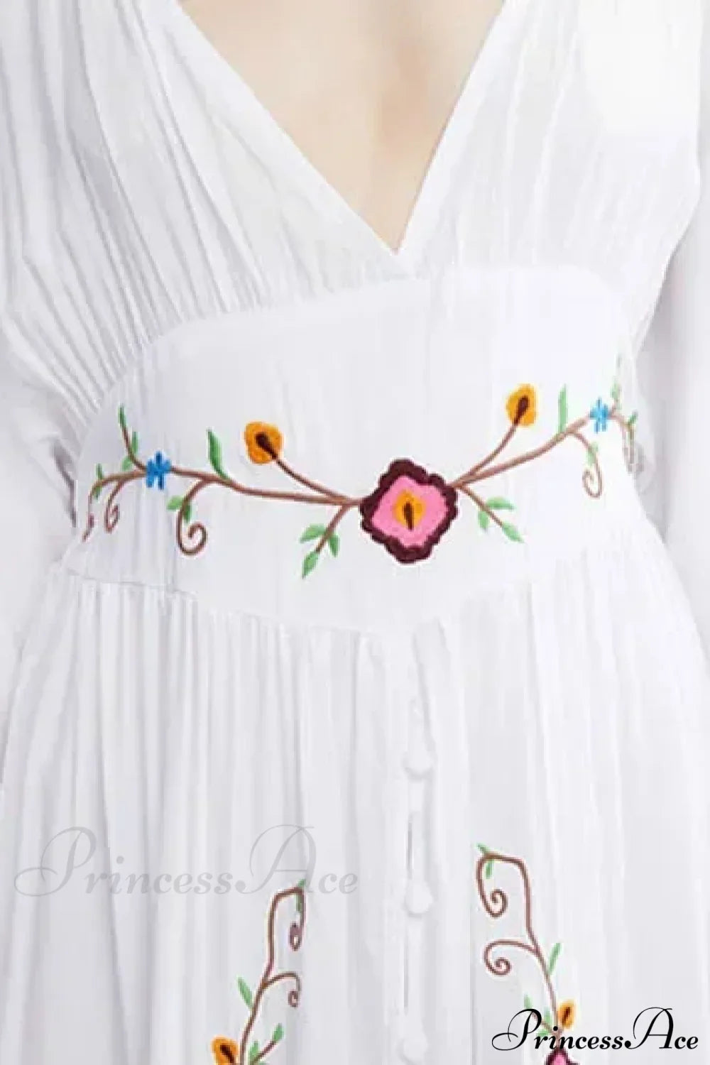 Flare Long Sleeve Deep V-neck Cotton Dress