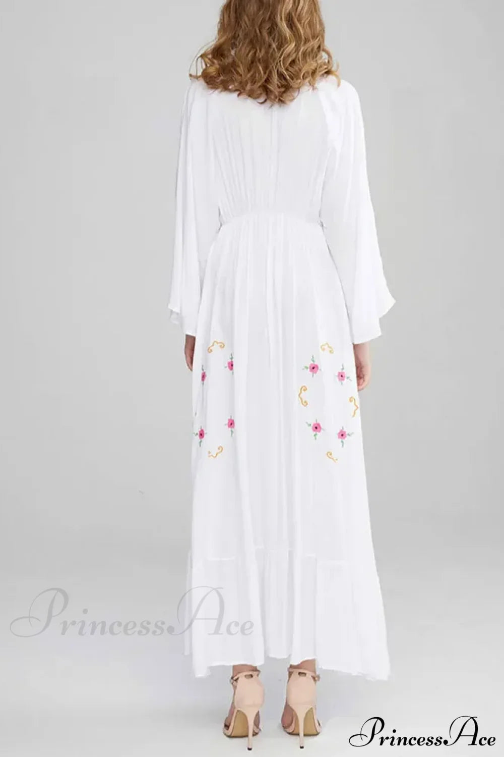 Flare Long Sleeve Deep V-neck Cotton Dress