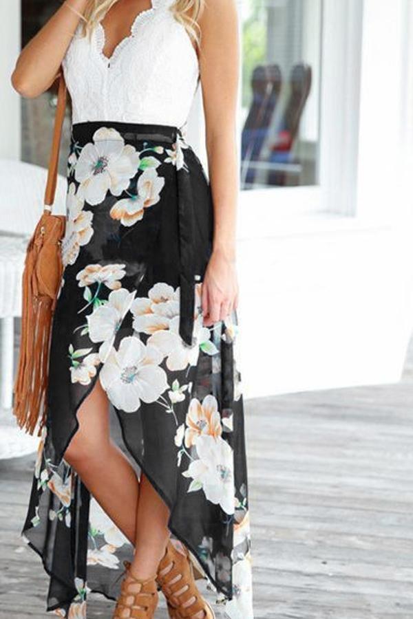 Floral Backless Criss-cross Irregular Dress