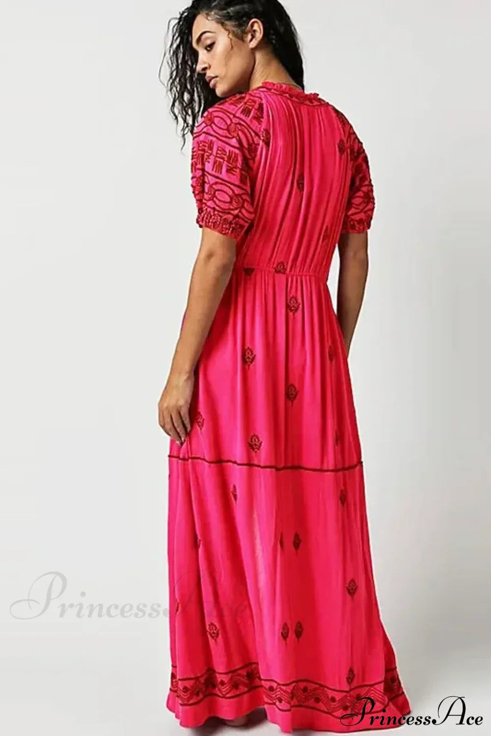 Floral Embroidery Cotton Boho Dress