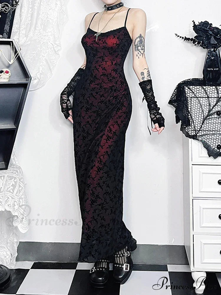 Floral Flocking Sleeveless Lolita Fairy Vintage Witchy Camisole Grunge Harajuku Dress