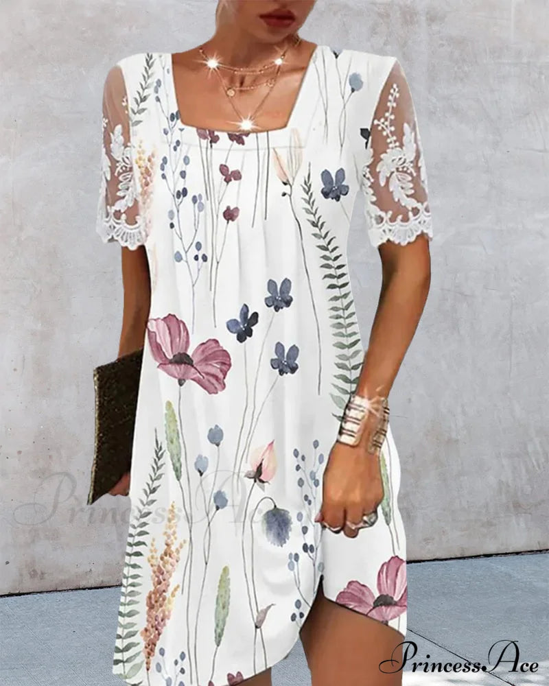 Floral Lace Sleeve Dress