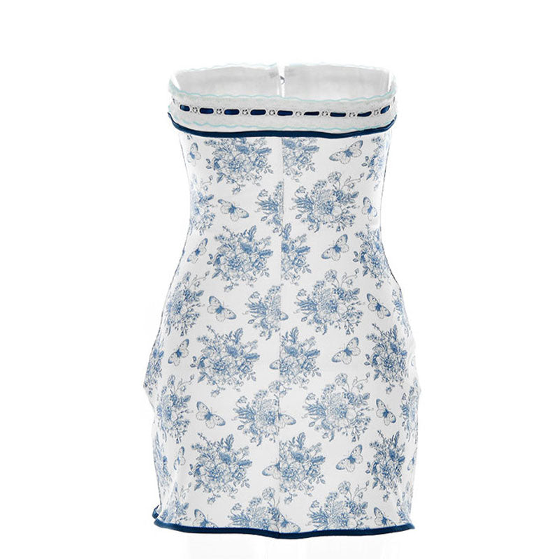 Lace Trim Floral Strapless Mini Dress - View 4