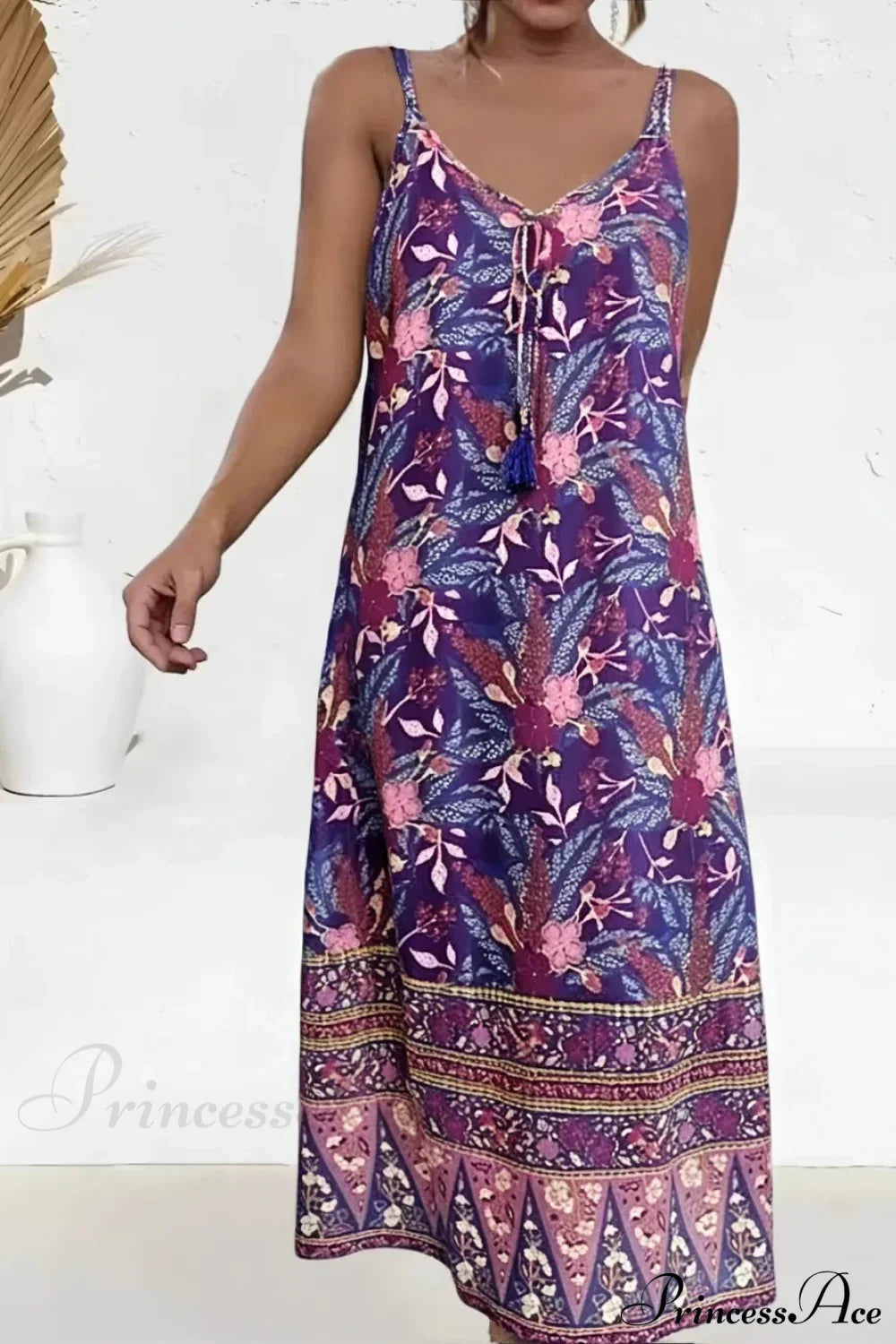 Floral Print Sleeveless Beach Boho Dress Purple / S bohodress-250126