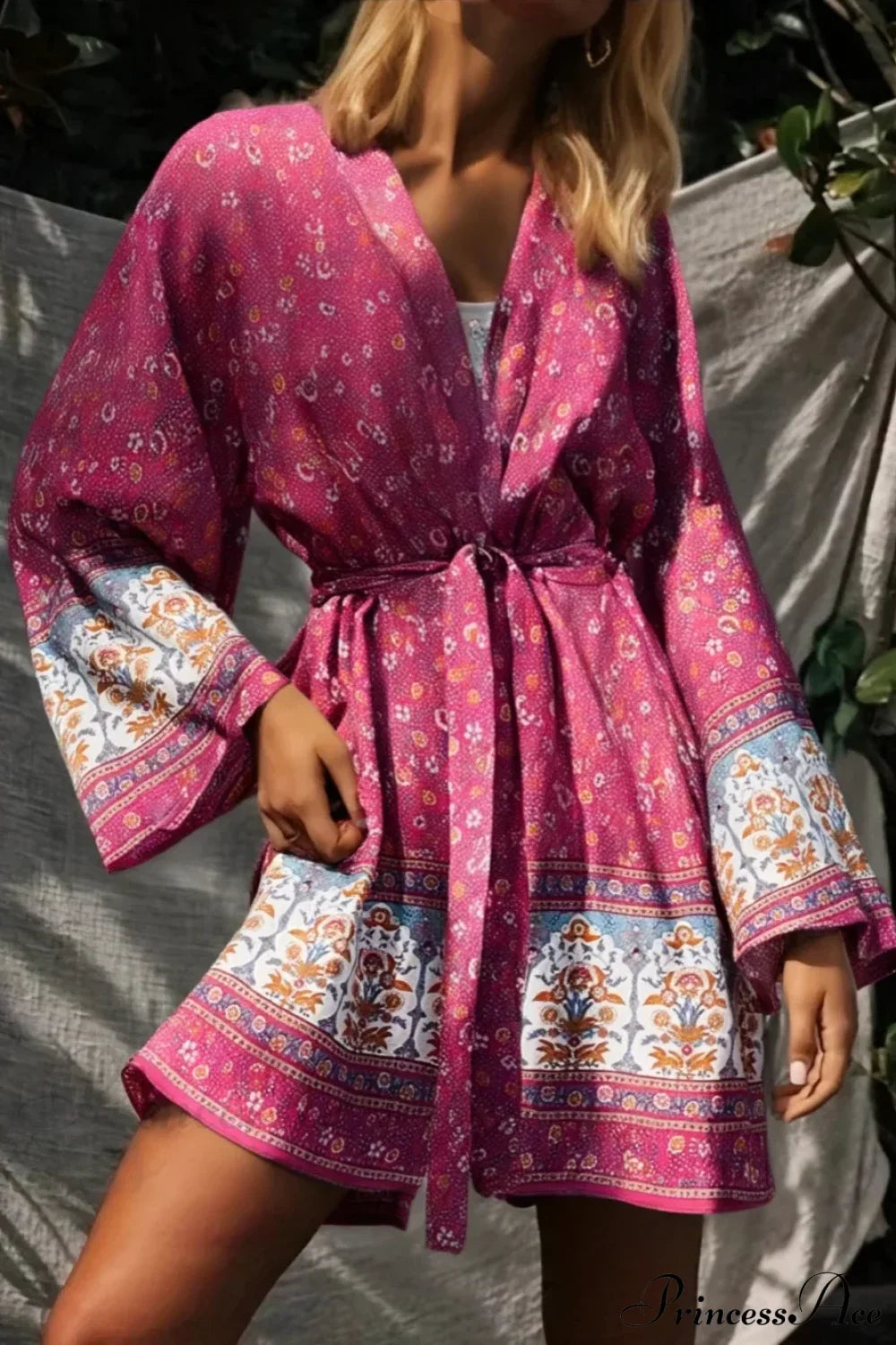 Floral Sashes Boho Kimono Bikini Cover-up Red / S bohodress-250126