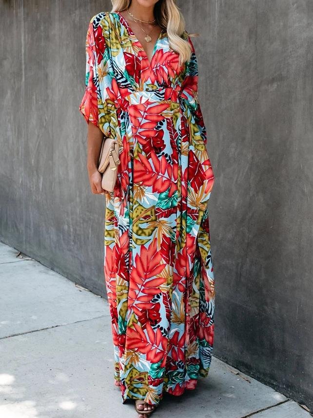 Flower Beach Blouse Sun Protection Robe-style Dress - Fashionpara