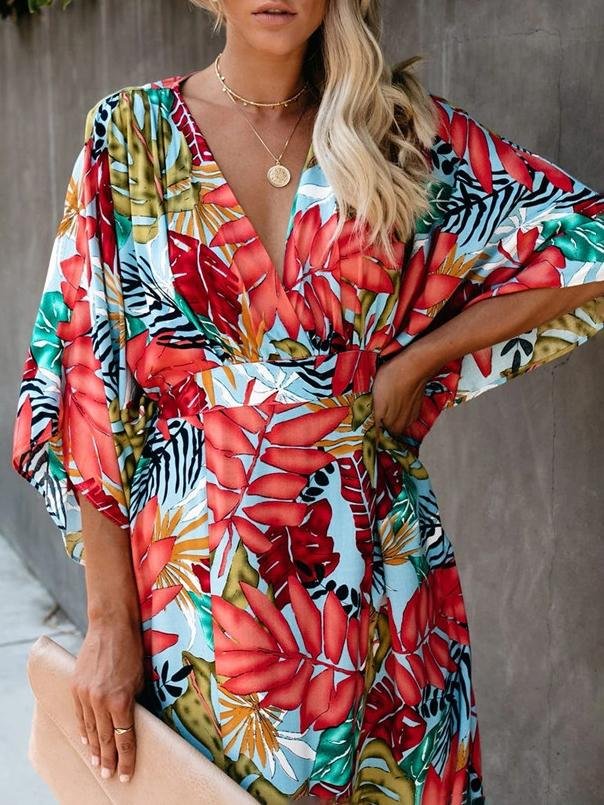 Flower Beach Blouse Sun Protection Robe-style Dress - Fashionpara