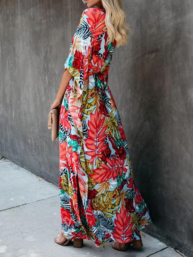 Flower Beach Blouse Sun Protection Robe-style Dress - Fashionpara