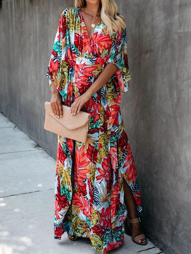 Flower Beach Blouse Sun Protection Robe-style Dress - Fashionpara