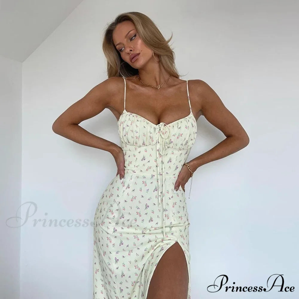 Floral Print Sweetheart Strappy Split Midi Dress 5