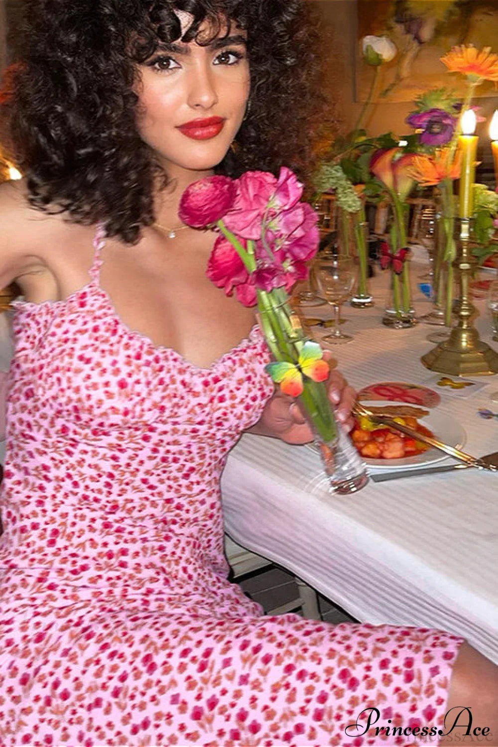 Floral Print Sweetheart Ruffle Hem Midi Dress