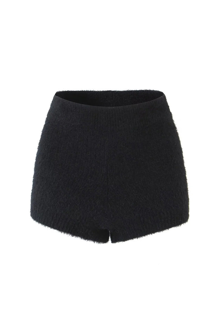 Fluffy Soft Solid Color High Waist Full Coverage Ribbed Knit Shorts - Fashionpara