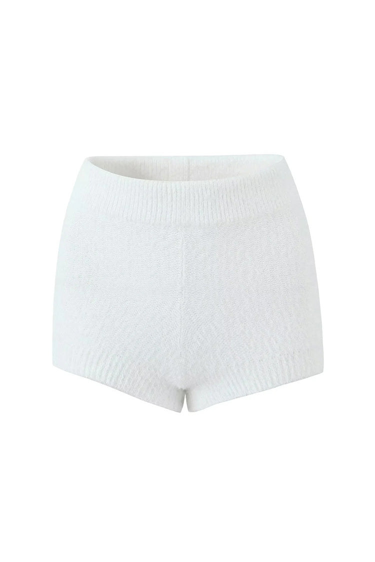 Fluffy Soft Solid Color High Waist Full Coverage Ribbed Knit Shorts - Fashionpara
