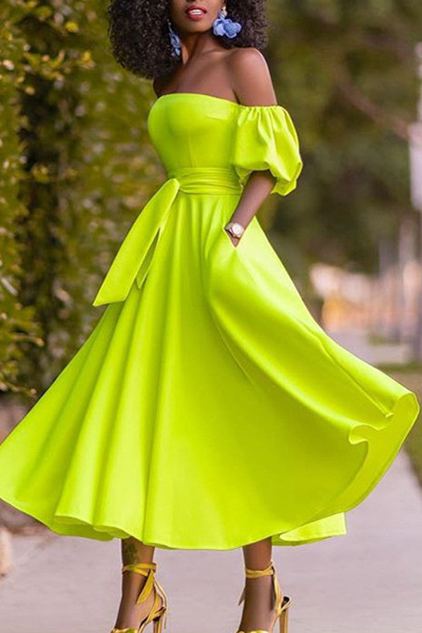 Fluorescent Green Lace-up Dress