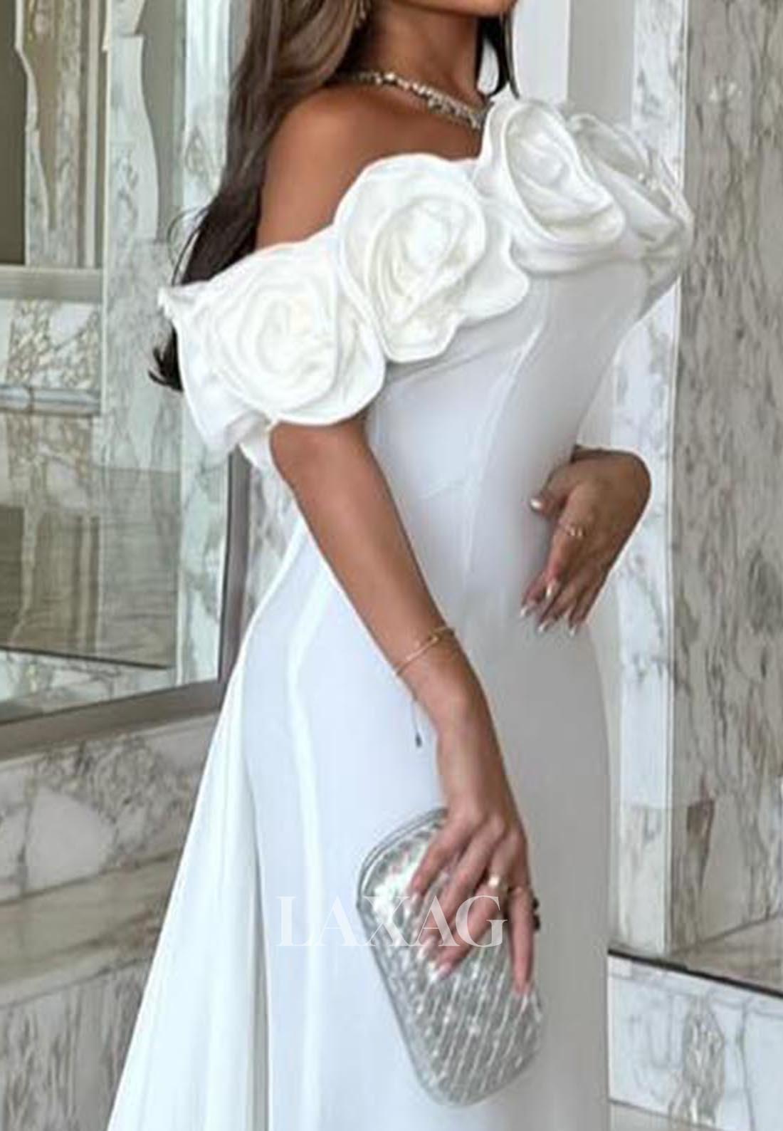 Floral Embellished Tube Top Formal Gowns Sleeveless Satin Mermaid Evening Dress with Train