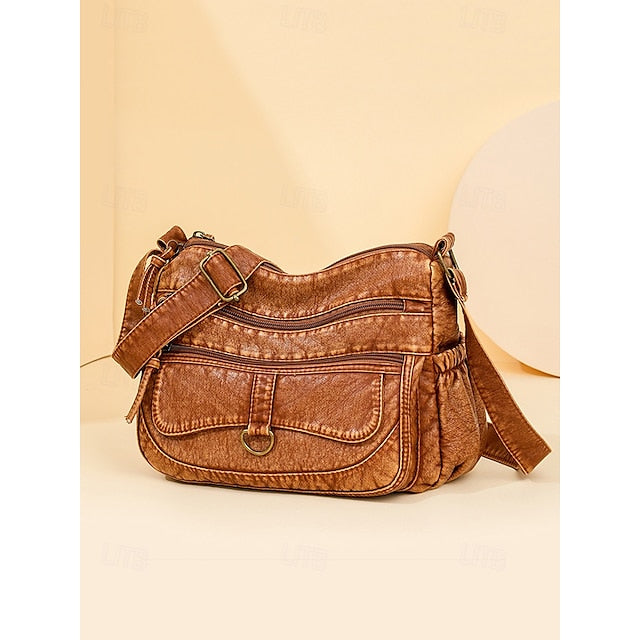 Crossbody Brown Vintage Faux Bag with Leather