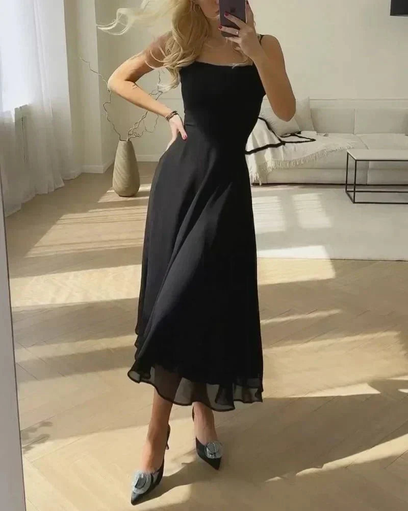 Square Neck Sleeveless Corset Seam A-Line Chiffon Midi Dress - View 4