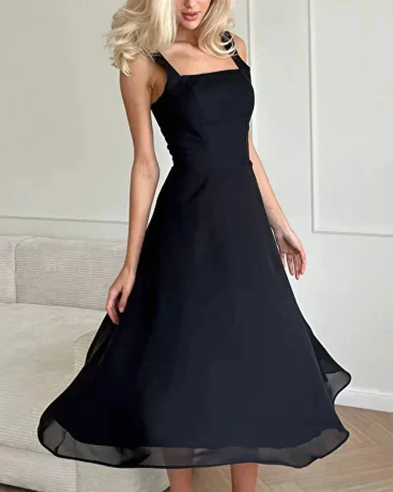Square Neck Sleeveless Corset Seam A-Line Chiffon Midi Dress - View 5