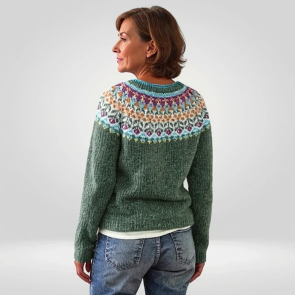 Fair Isle Yoke Crew Neck Knit Sweater 3