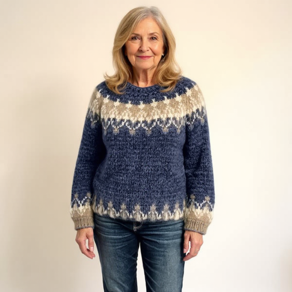 Fair Isle Crew Neck Long Sleeve Knit Sweater 6