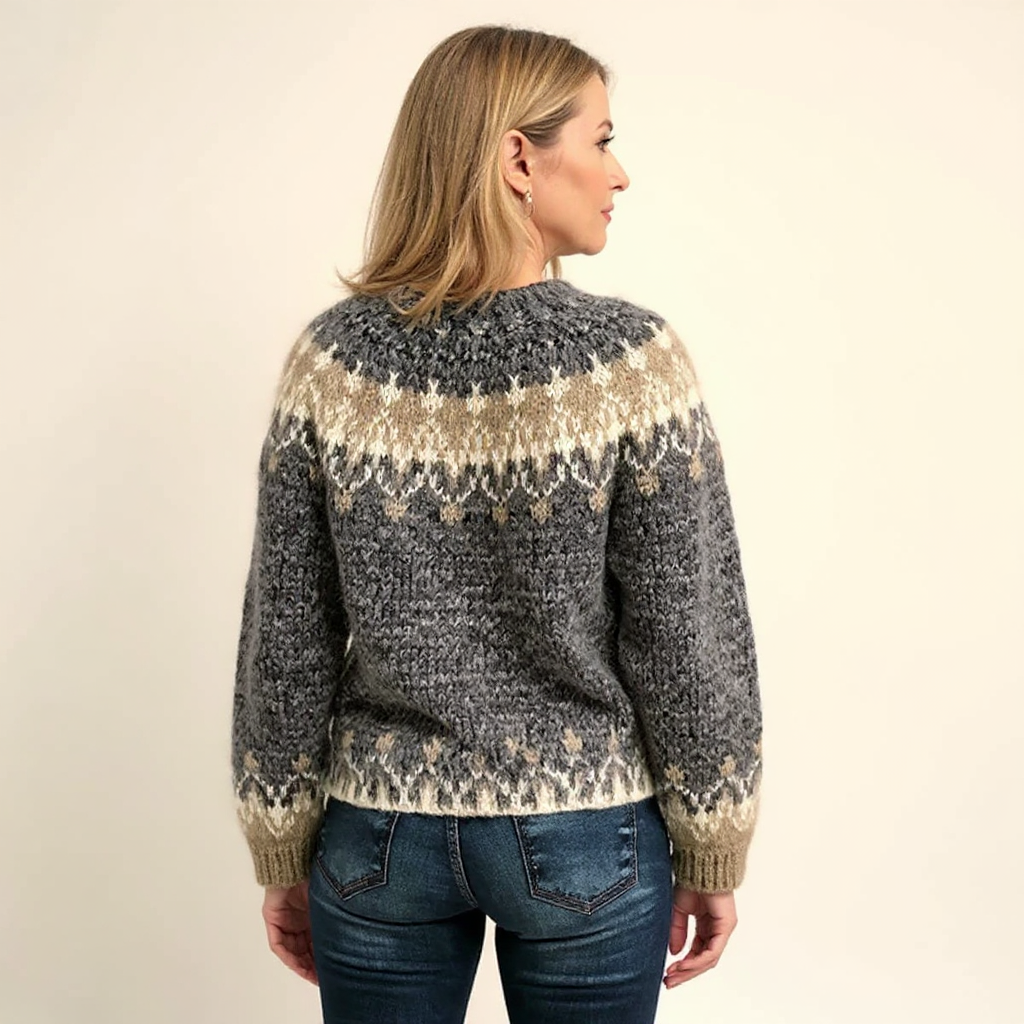 Fair Isle Crew Neck Long Sleeve Knit Sweater 11