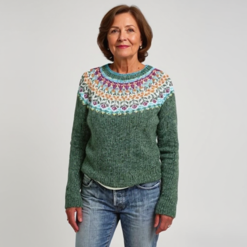 Fair Isle Yoke Crew Neck Knit Sweater