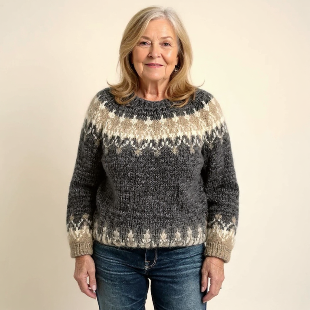 Fair Isle Crew Neck Long Sleeve Knit Sweater 9