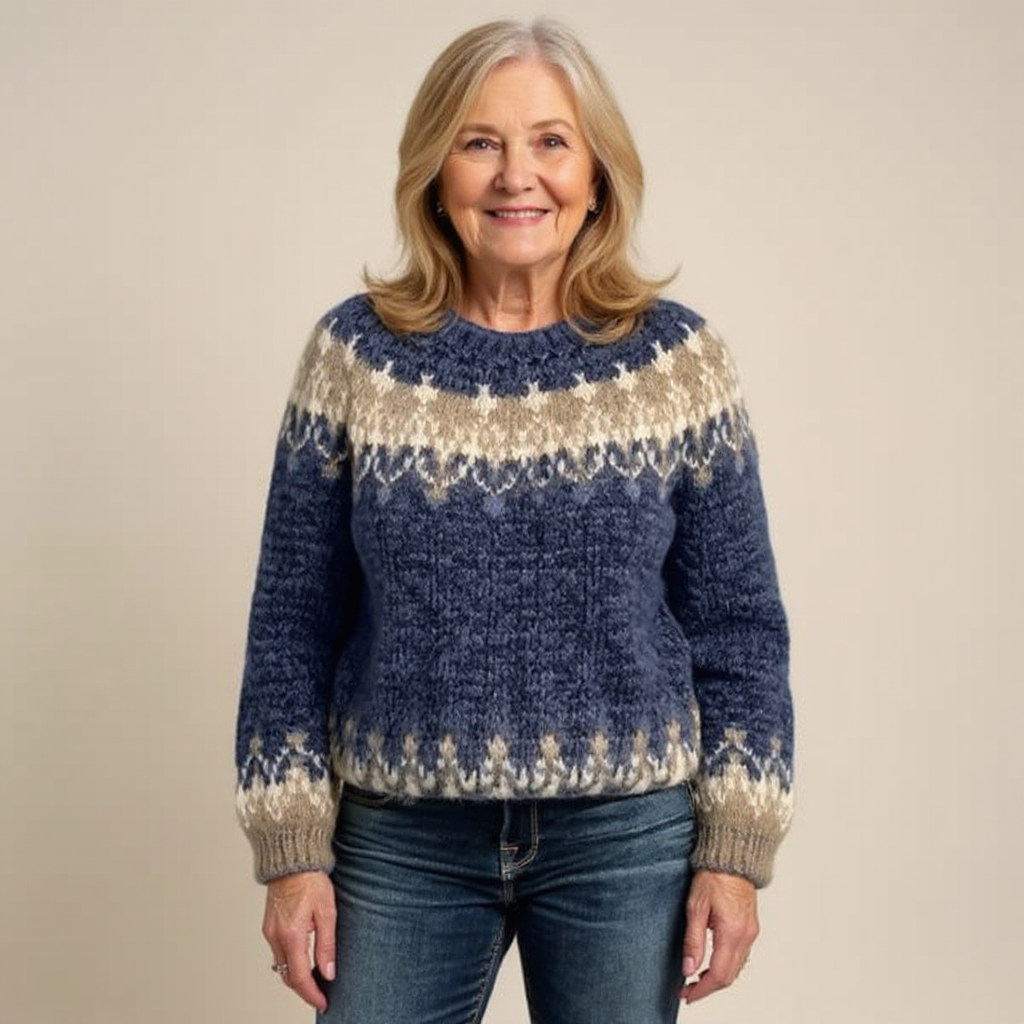 Fair Isle Crew Neck Long Sleeve Knit Sweater 8