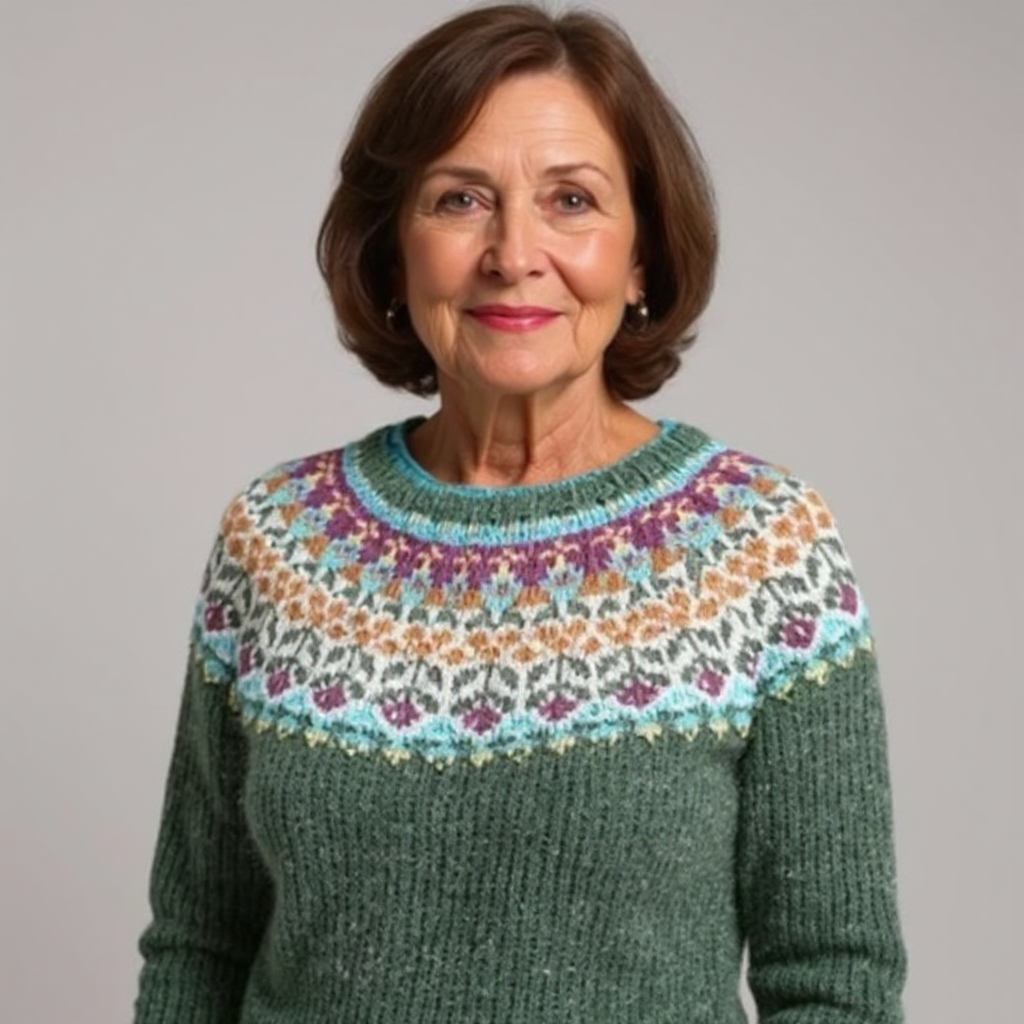 Fair Isle Yoke Crew Neck Knit Sweater 4