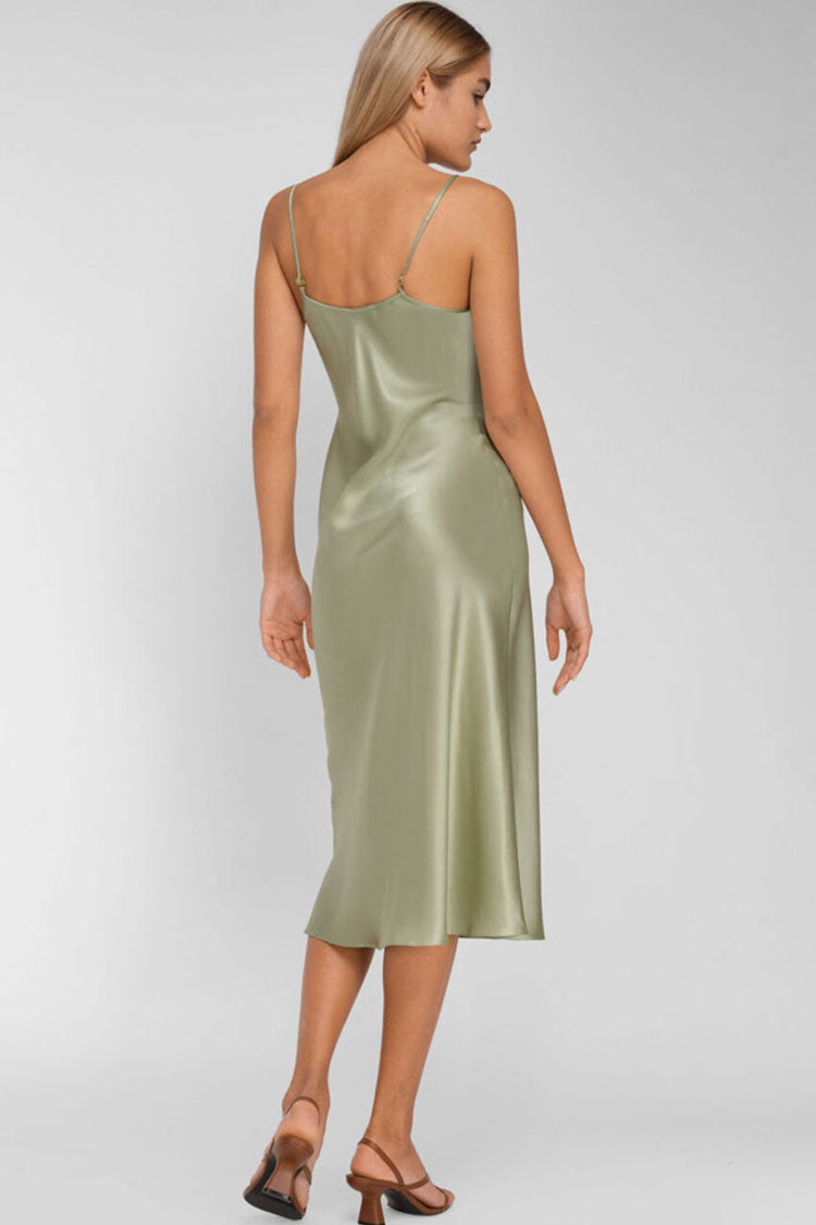 Spaghetti Strap V-Neck Satin Slip Midi Dress - View 3