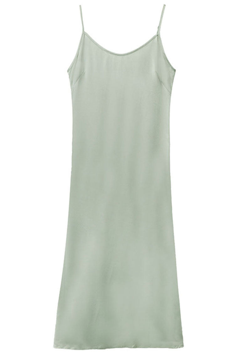 Spaghetti Strap V-Neck Satin Slip Midi Dress - View 4
