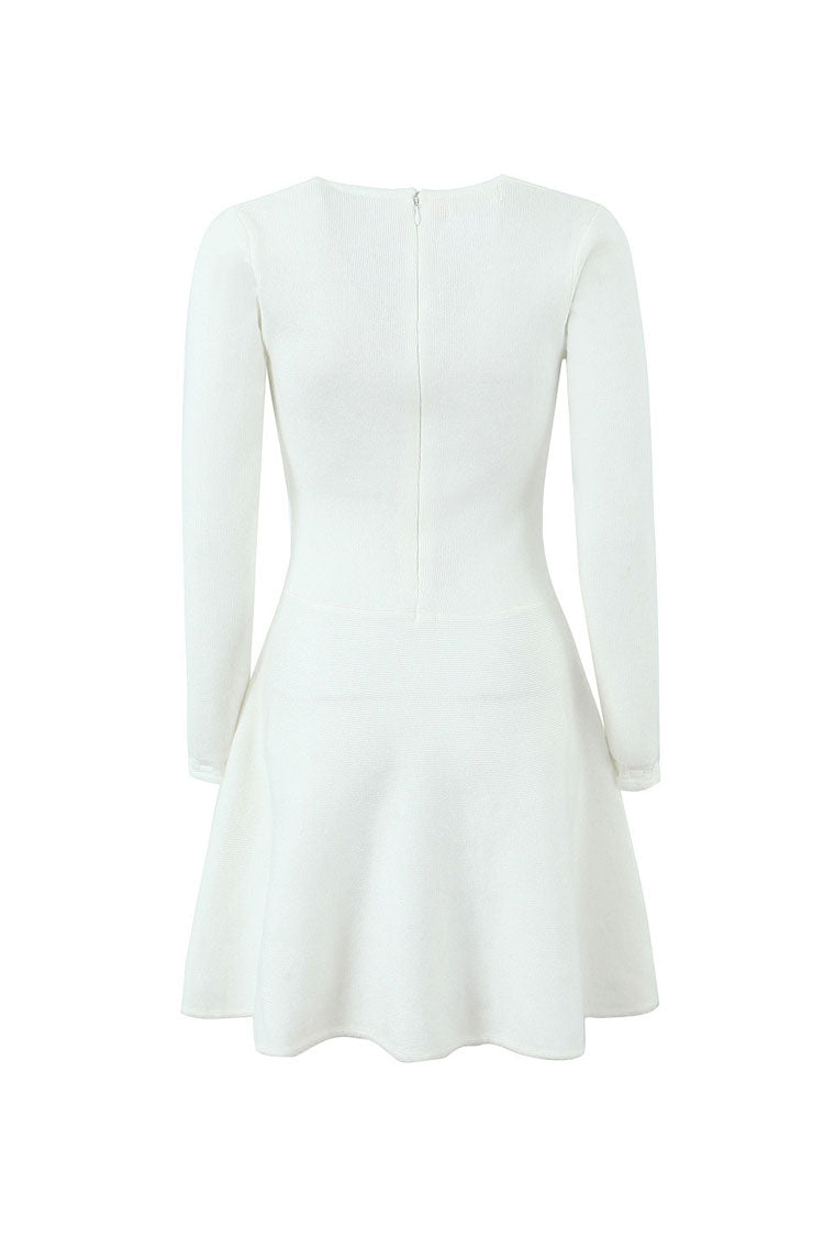 Rosedress Square Neck Bow Tie Long Sleeve Mini Sweater Dress