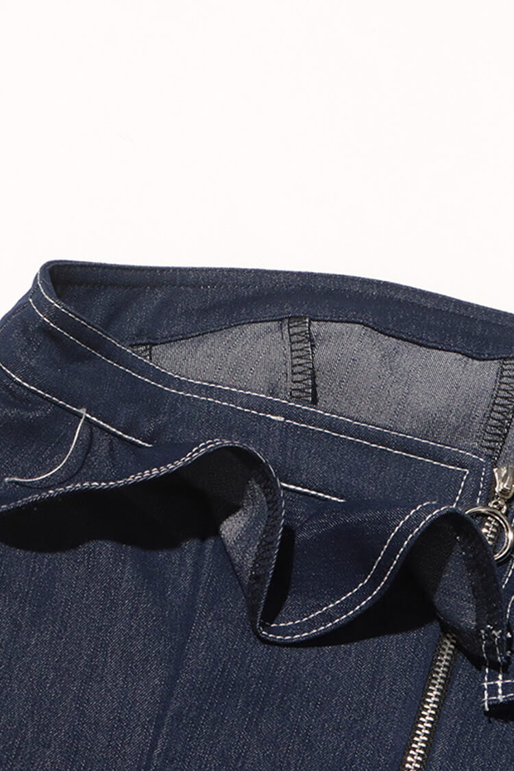 French Style Strapless Ruffle Peplum Drop Waist Denim Maxi Vacation Dress - Fashionpara