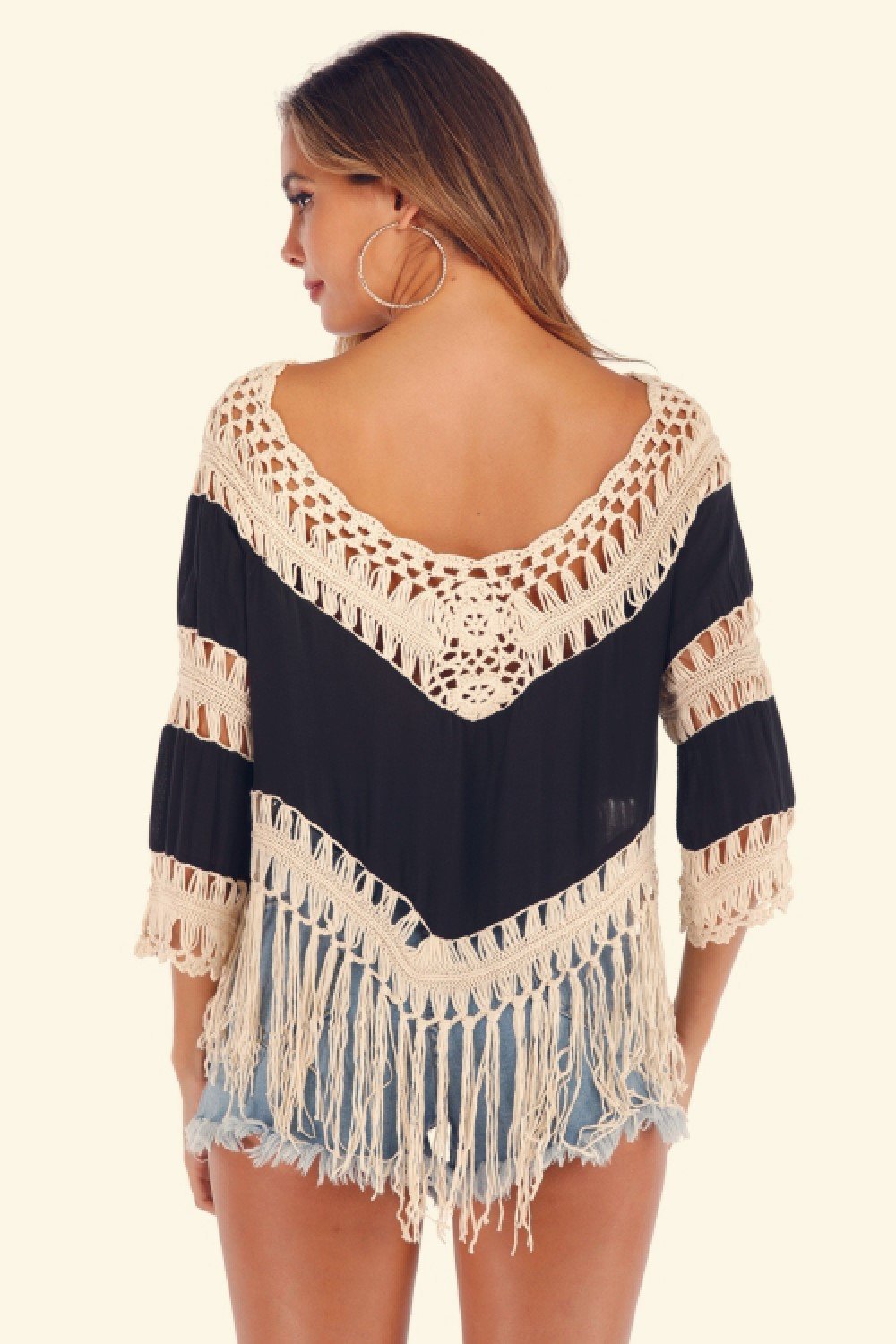 Fringe Irregular Hollow Beach Blouse