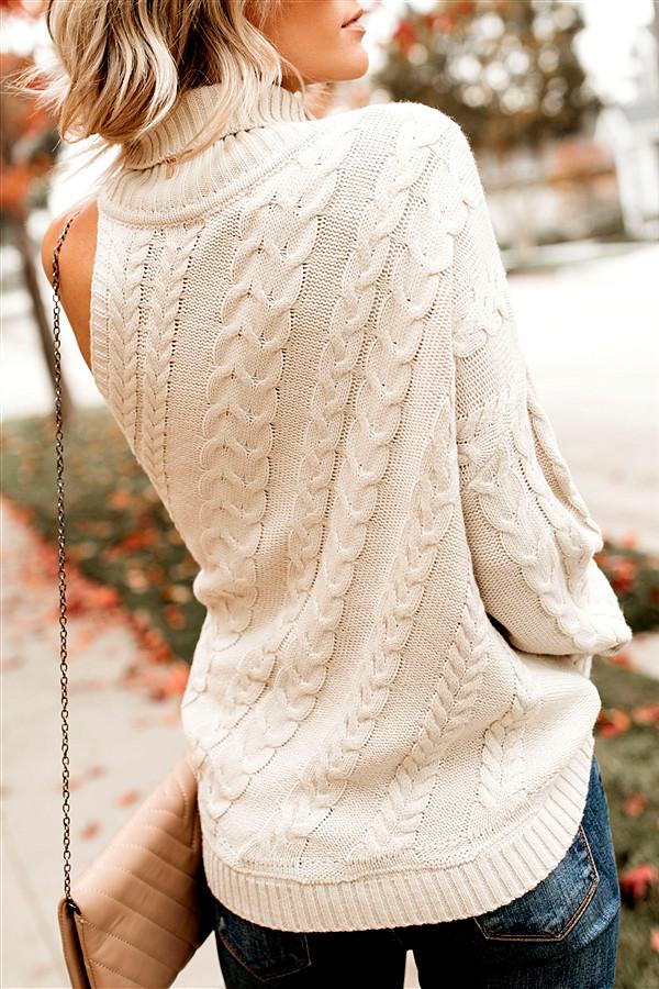 RadyRin Frost Cable Knit One Sleeve Sweater in White