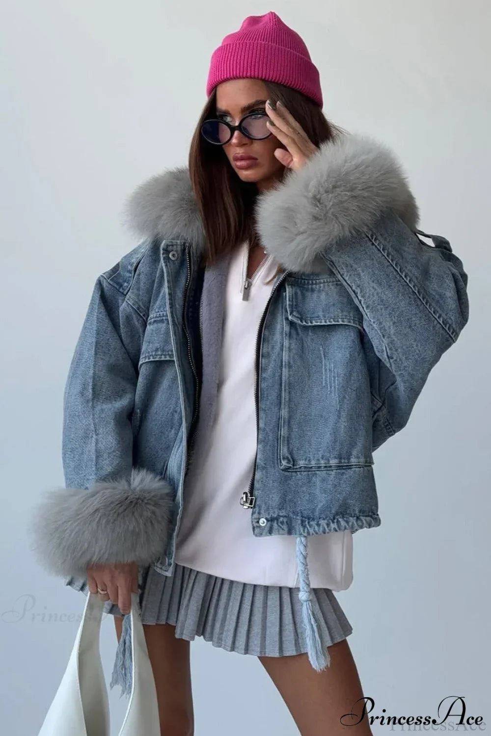 Fuzzy Trim Denim Retro Loose Versatile Coat