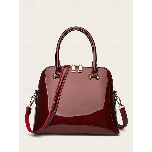 Tote Leather Bag Patent - Green Elegant Shiny