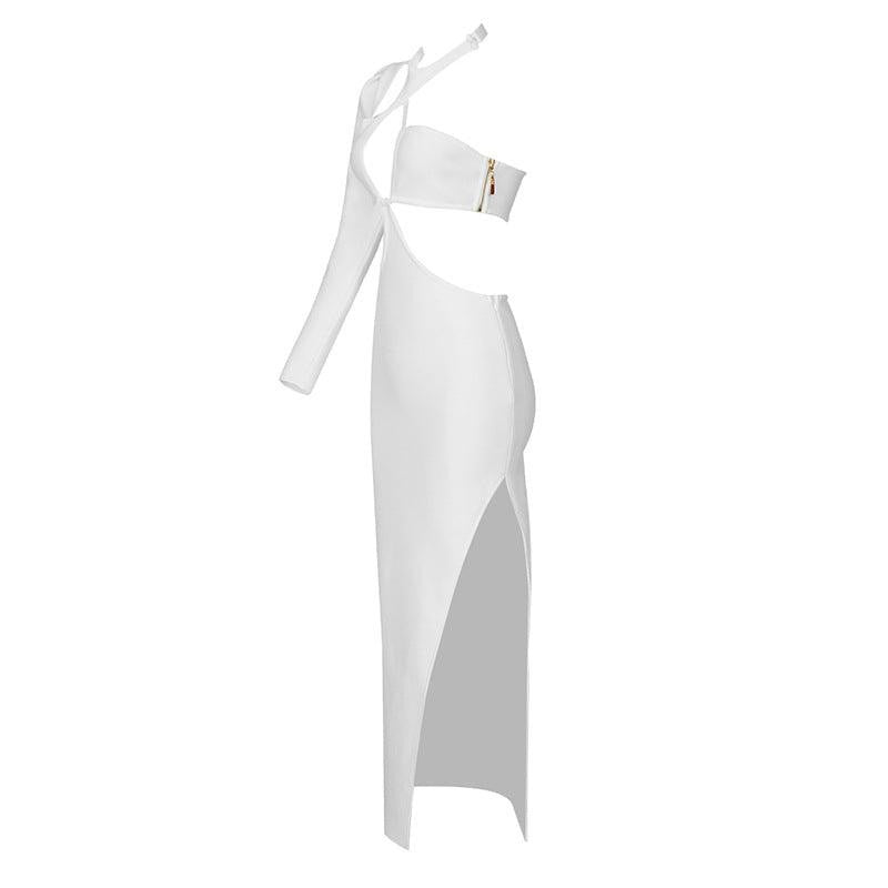One Shoulder Cutout High Slit Bodycon Maxi Dress 3