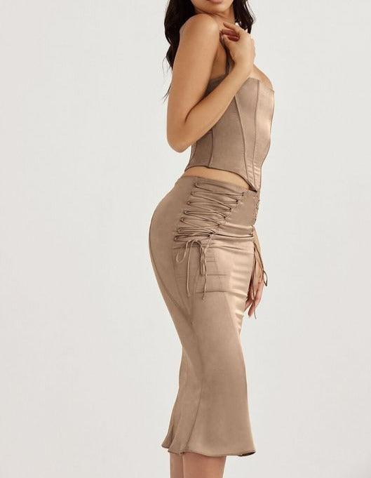 KittenAlarm - Gala Solid Crop Top & Midi Length Skirt Set