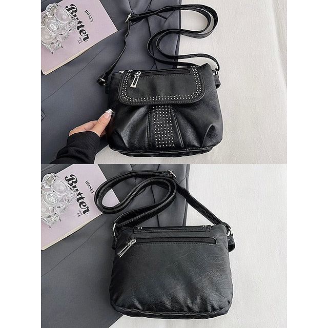 with Faux Bag Leather Brown Crossbody Studded