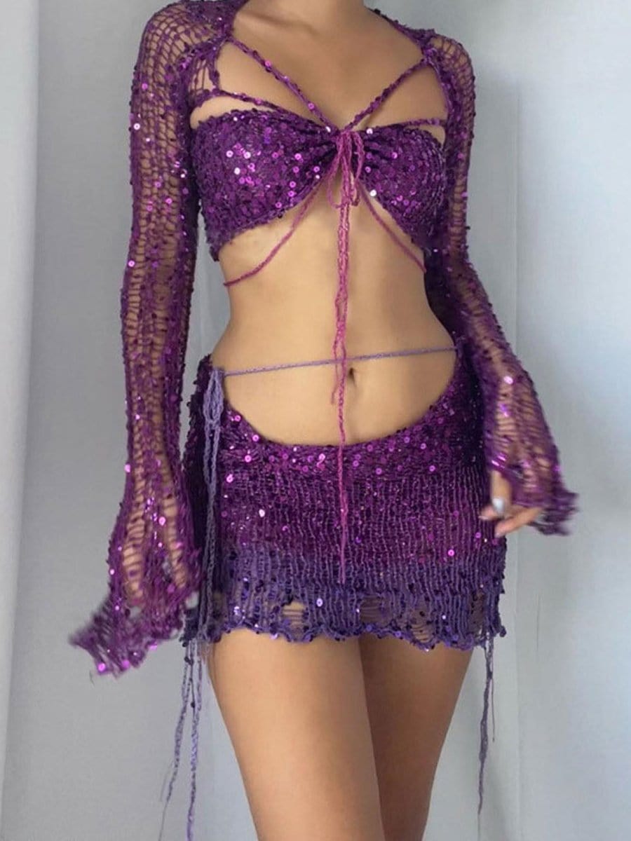 Gemma Knitted Hollow Out Top & Skirt Set - Fashion Pov