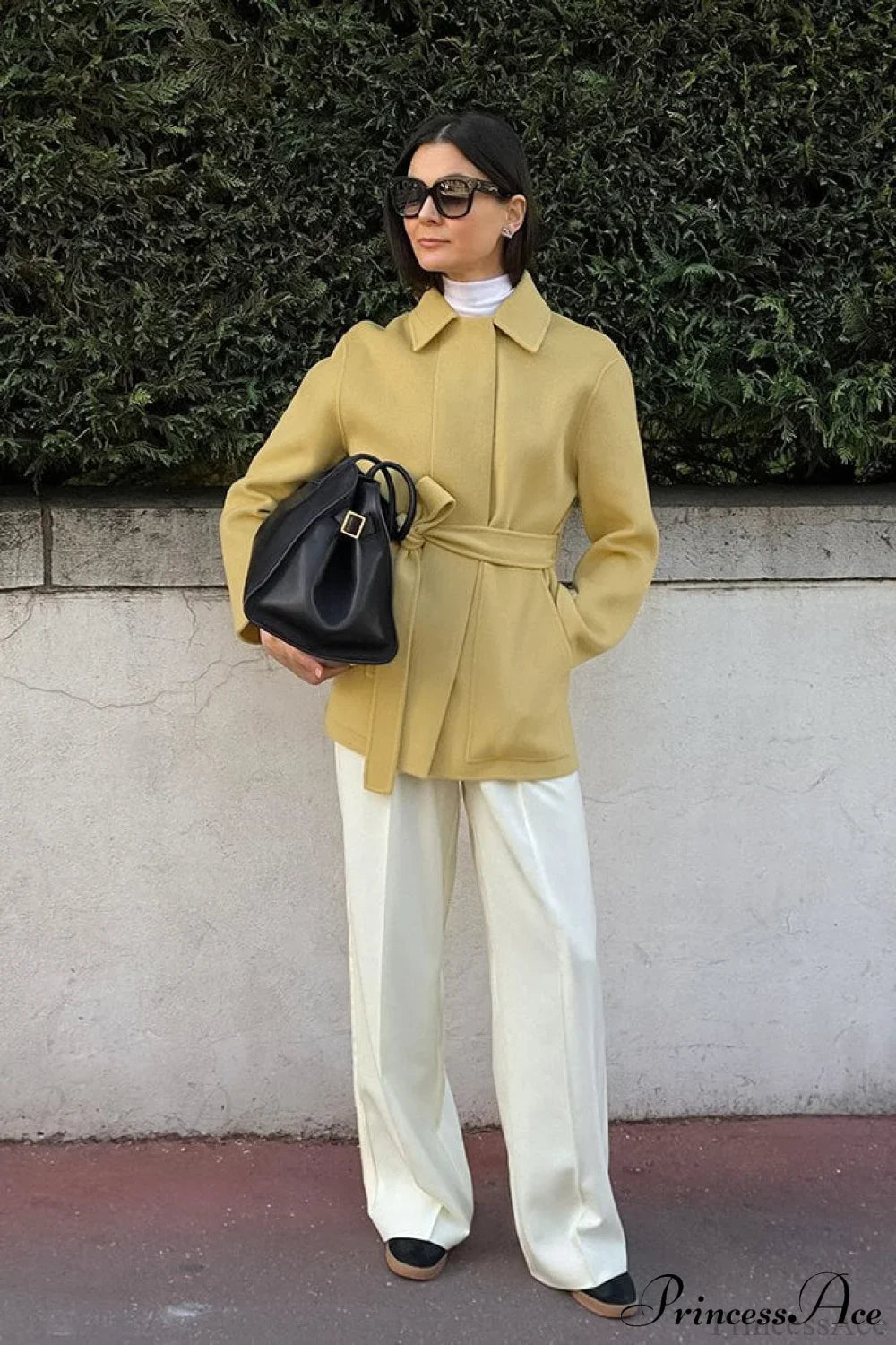 Elegant Wool Mid-Length Coat with Pockets for Everyday Wear