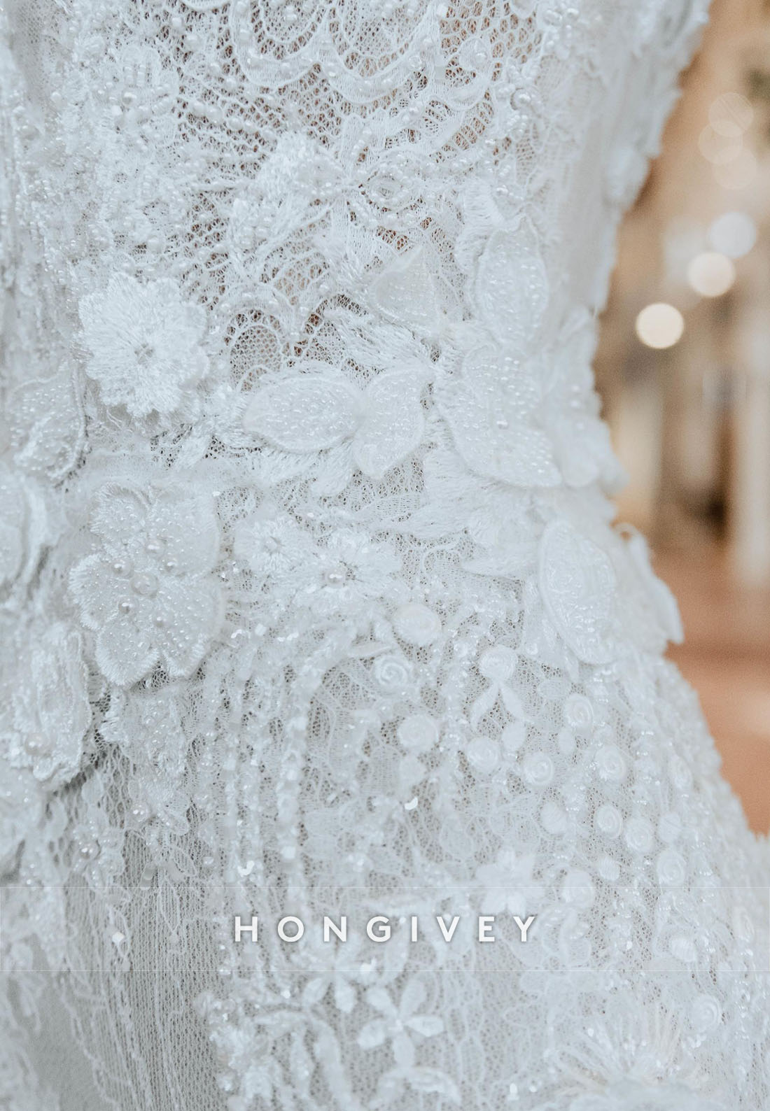 Trumpet Court Train Lace Keyhole Wedding Dresses with Appliques and Pearls