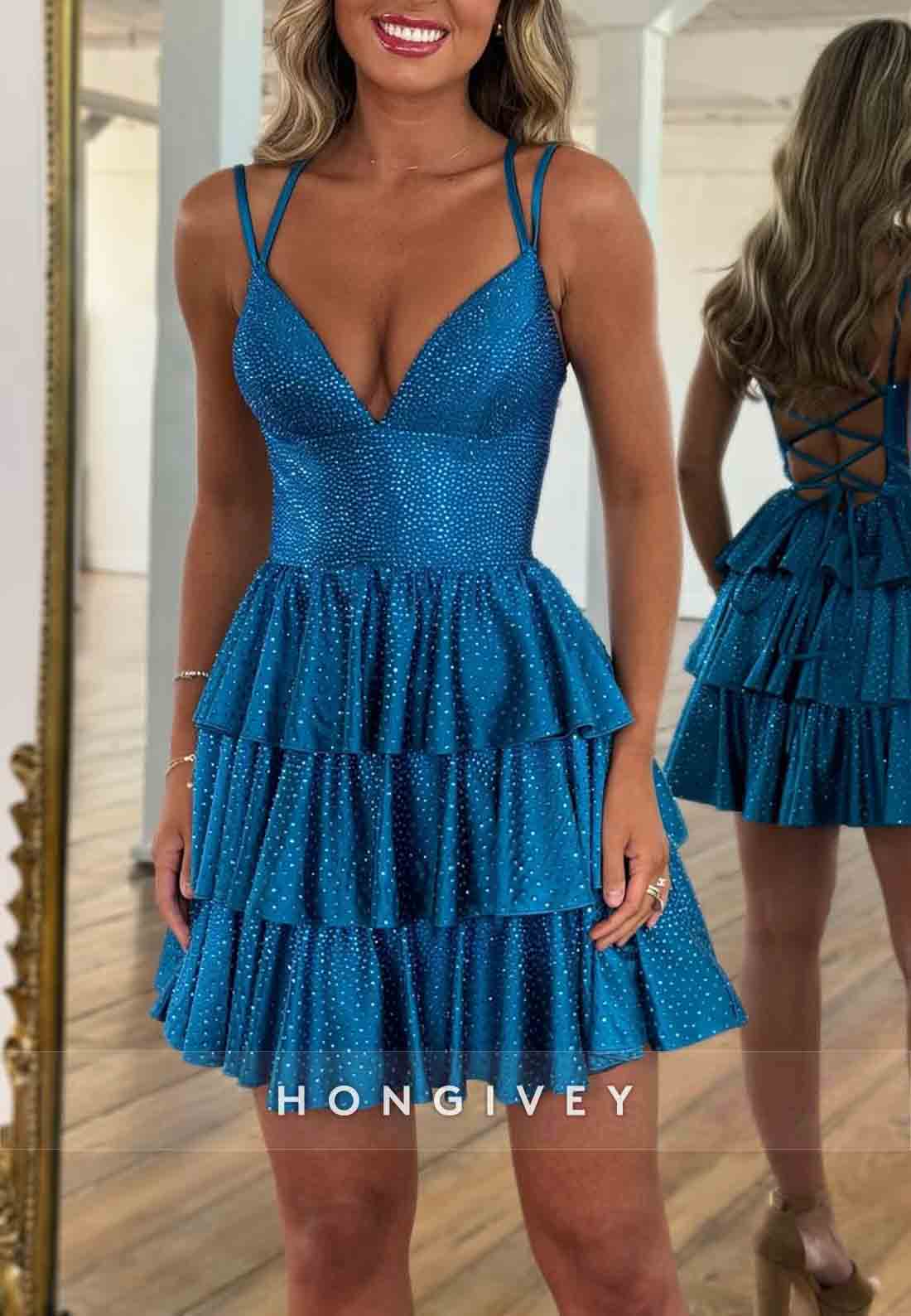 Sparkle Low V-Neck Sleeveless Crisscross Back Short Homecoming Dresses