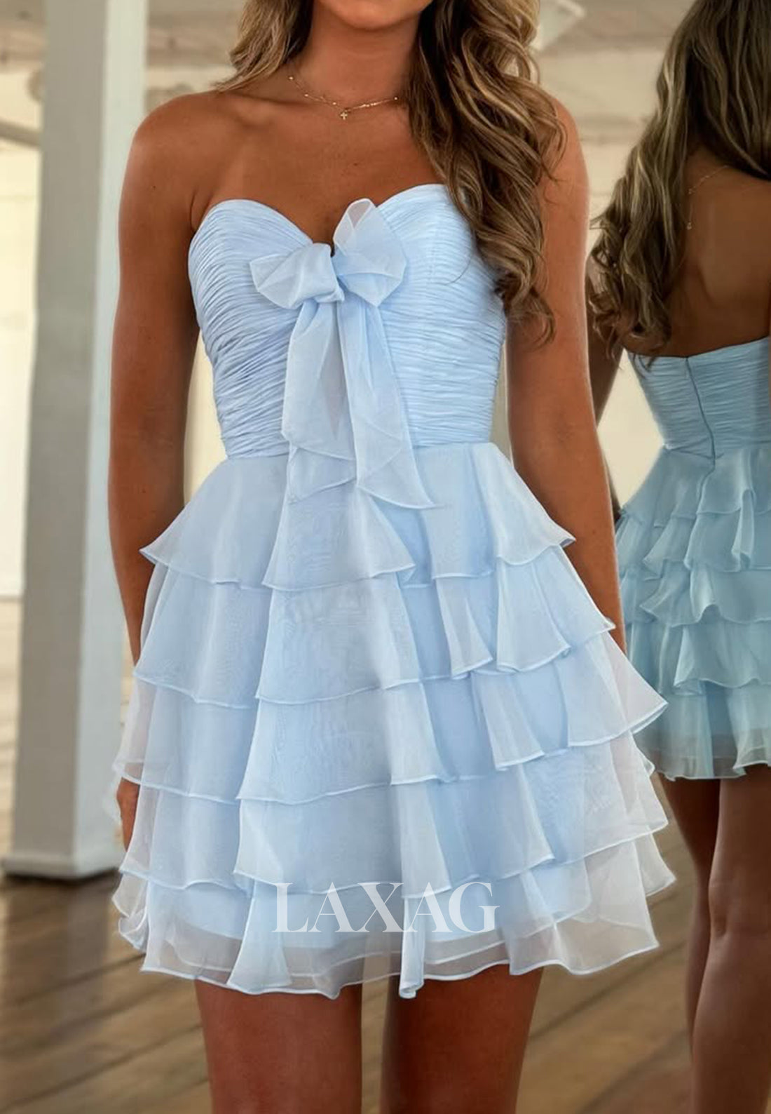 Sweetheart Off-Shoulder Sleeveless Chiffon Pleated Tiered A-Line Party Homecoming Dress
