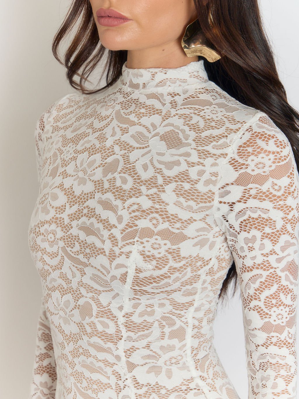 Giulia High Collar Lace Midi Dress - View 4