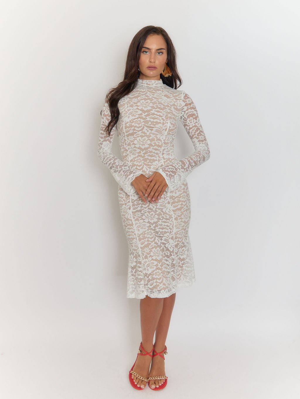 Giulia High Collar Lace Midi Dress - View 5
