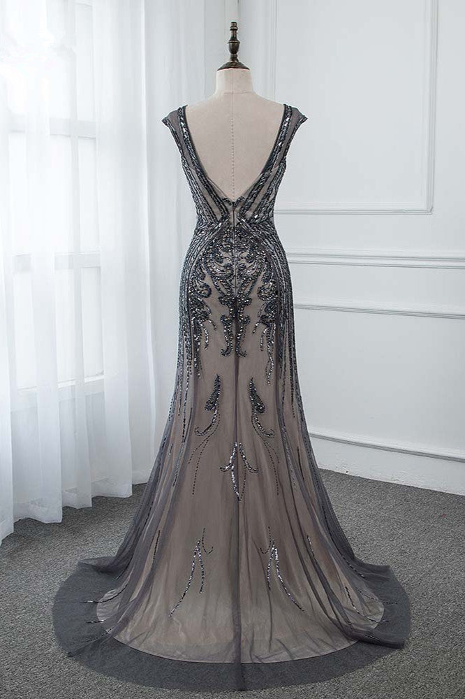 Glamorous Jewel Black Mermaid Prom Dresses with Appliques Rhinestones - Fashionpara