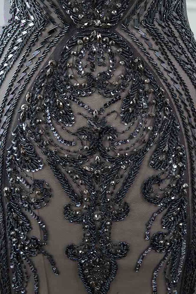 Glamorous Jewel Black Mermaid Prom Dresses with Appliques Rhinestones - Fashionpara